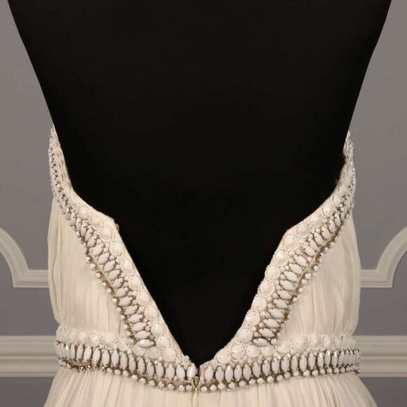 NAEEM KHAN Wedding Dress Mykonos FB049 100% Silk Chiffon Ivory Strapless Beaded - Picture 7 of 8